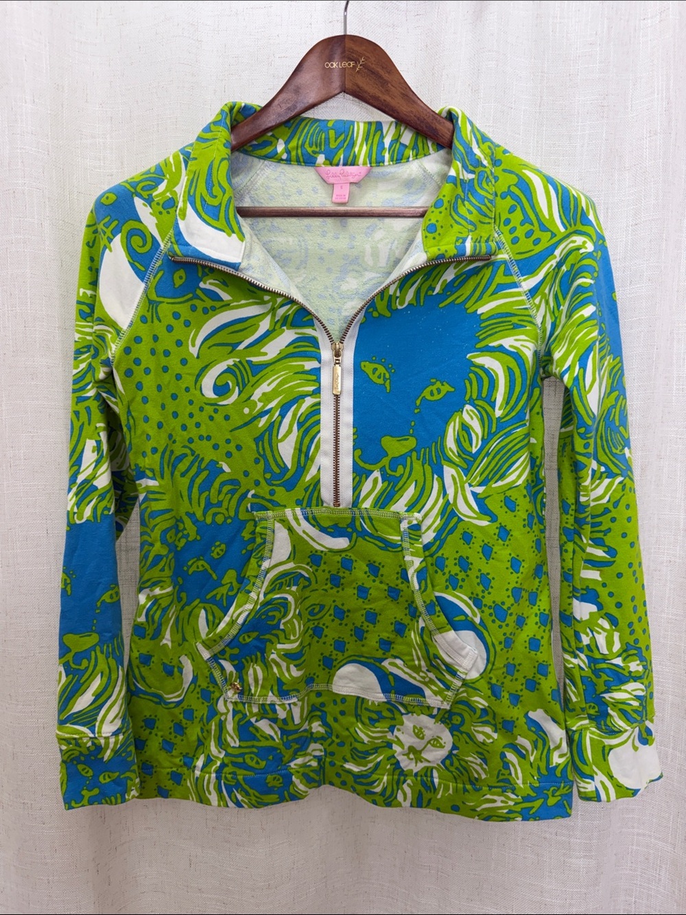 Lilly Pulitzer Half-Zip Floral & Lion Print Pullover Size Small